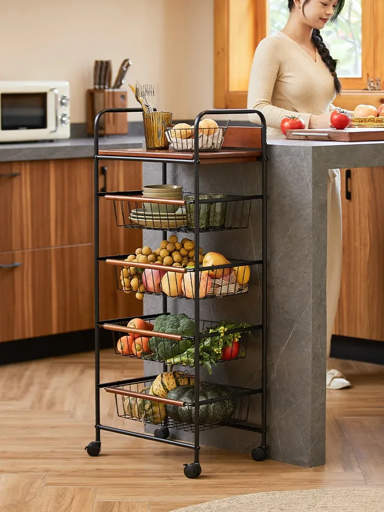 Kitchen multi-functional shelf storage artifacts: space-saving movable floor-standing multi-layer storage rack snack storage rac