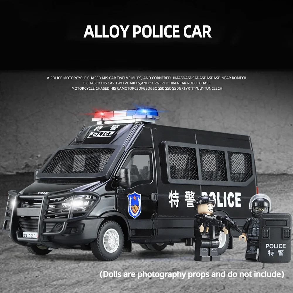 

1:24 IVECO Police Car High Simulation Diecast Metal Alloy Model car Sound Light Pull Back Collection Kids Toy Gifts