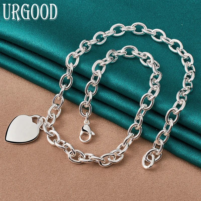 

925 Sterling Silver 18 Inches O-Chain Charm Heart Necklace For Women Party Engagement Wedding Fashion Jewelry