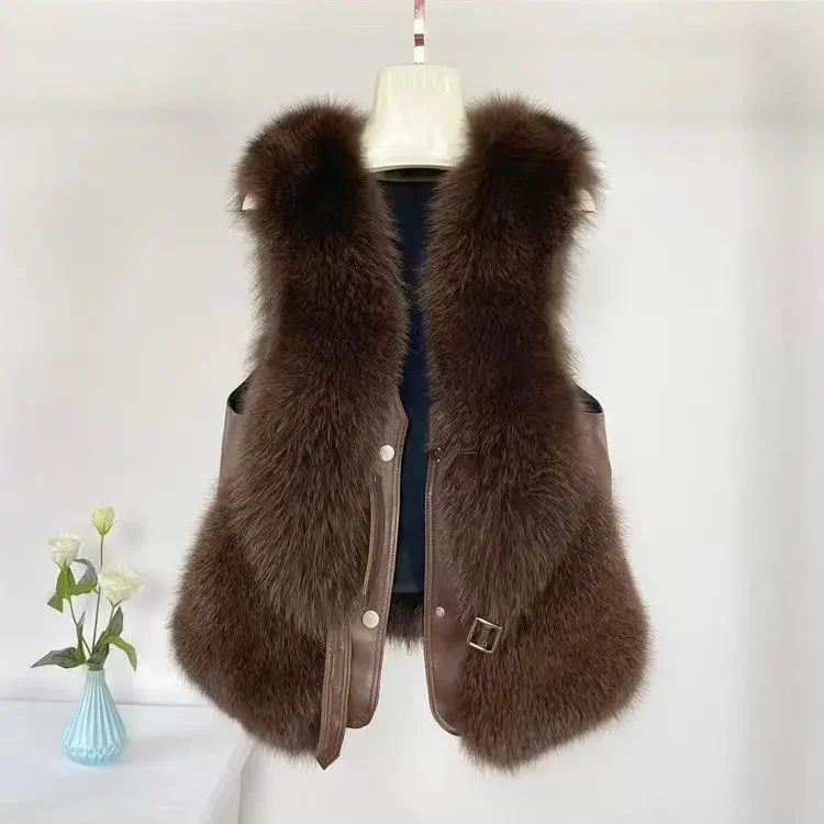 2024 nuova moda donna corta autunno e inverno vita imitazione gilet di capelli di volpe giacca senza maniche cappotto Casual stile caldo R7