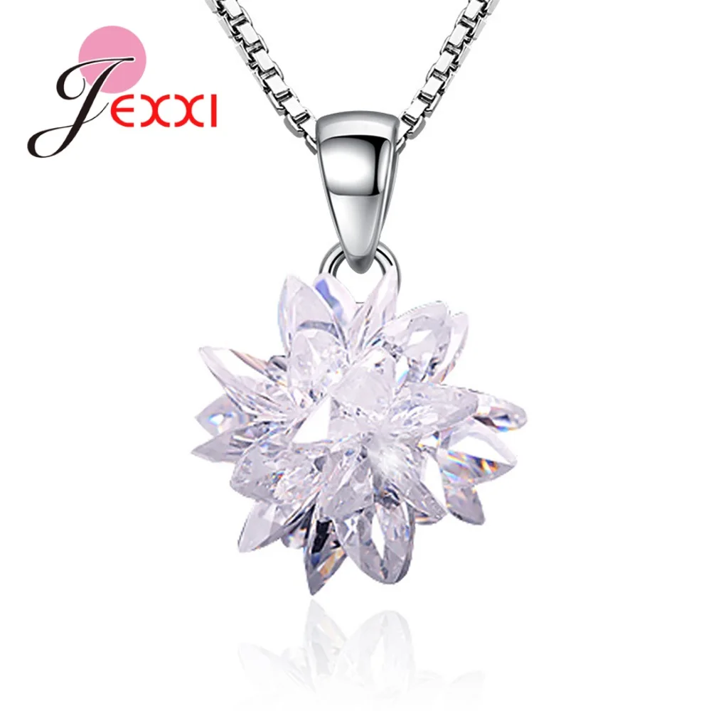 

Fashion Ice Snow Flower Design 925 Silver Needle Ladies Drop Snowflake Earrings/Necklace Jewelry Set Birthday Gift Wholesale
