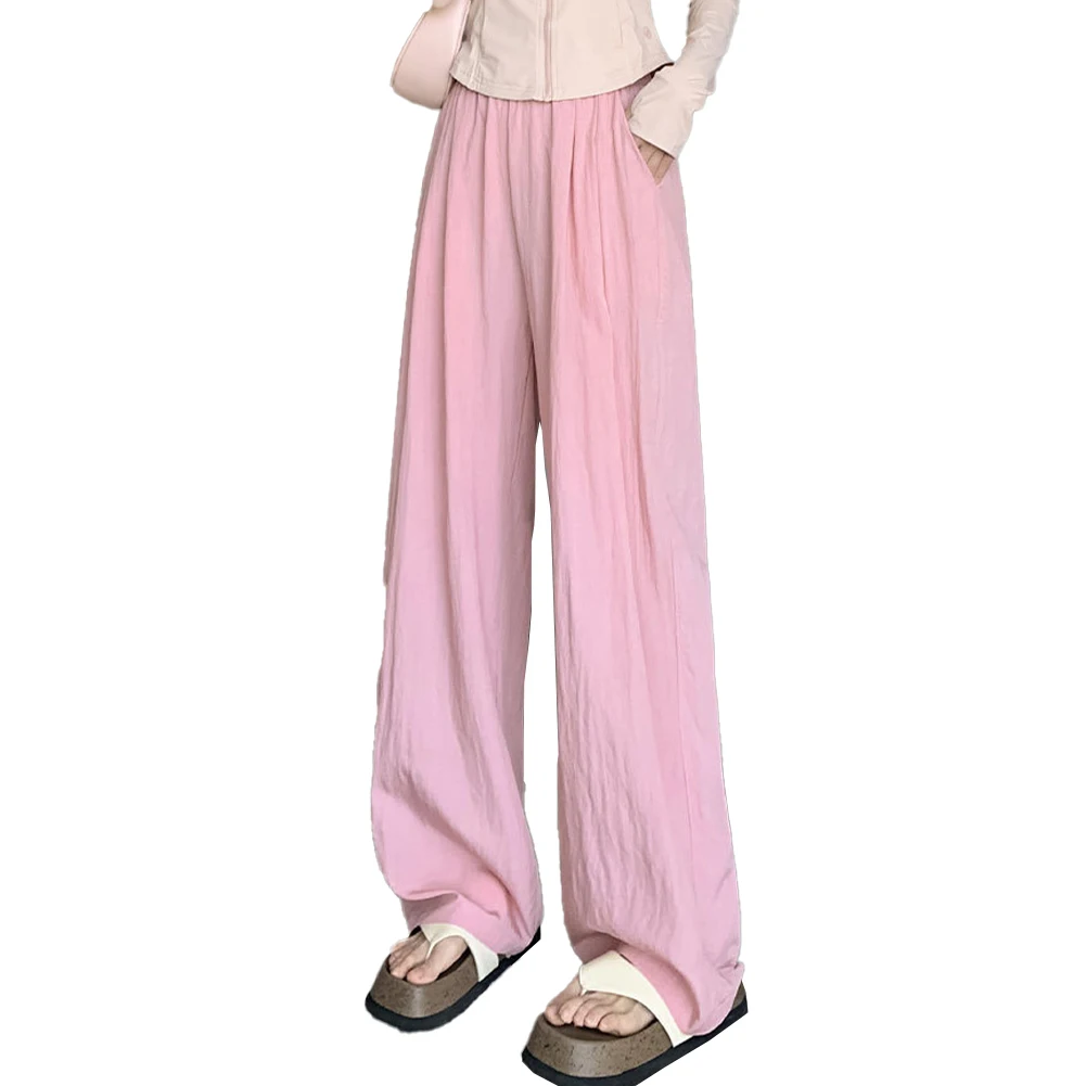 

High Waist Pants Pants High-waisted Long Pants Loose Microelasticity Polyester Slim-fit Slouchy Straight-leg Pants