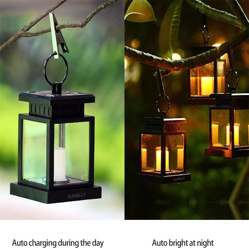 Solar Lantern Lights Outdoor Hanging Waterproof LED Decorative Flickering Flameless Candle Lamp For Christmas Party Decor