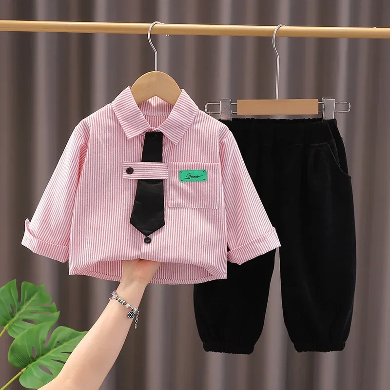 

New Spring Autumn Baby Clothes Children Boys Casual Long Sleeved Shirt Pants 2Pcs/Sets Infant Striped Clothing Kids Tracksuits