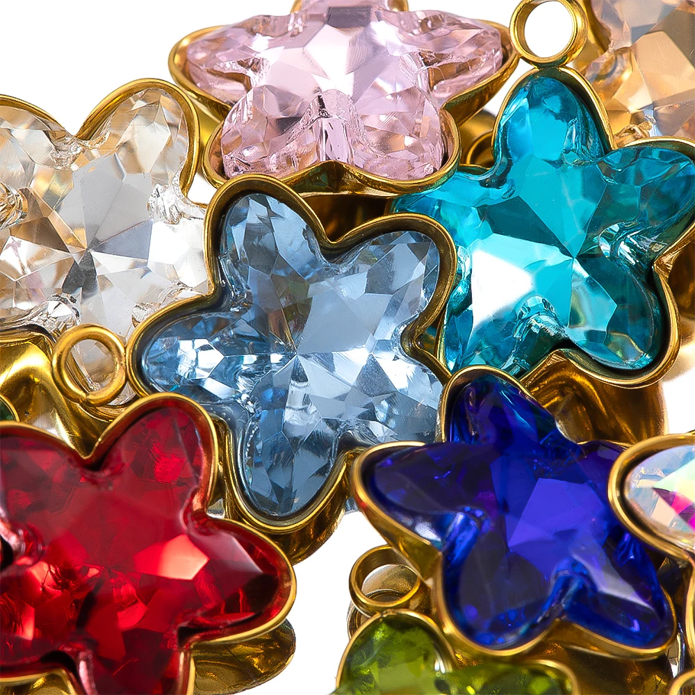 5 buah liontin jimat warna emas baja tahan karat liontin jimat bintang diagnostik kristal warna-warni untuk membuat perhiasan anting kalung DIY