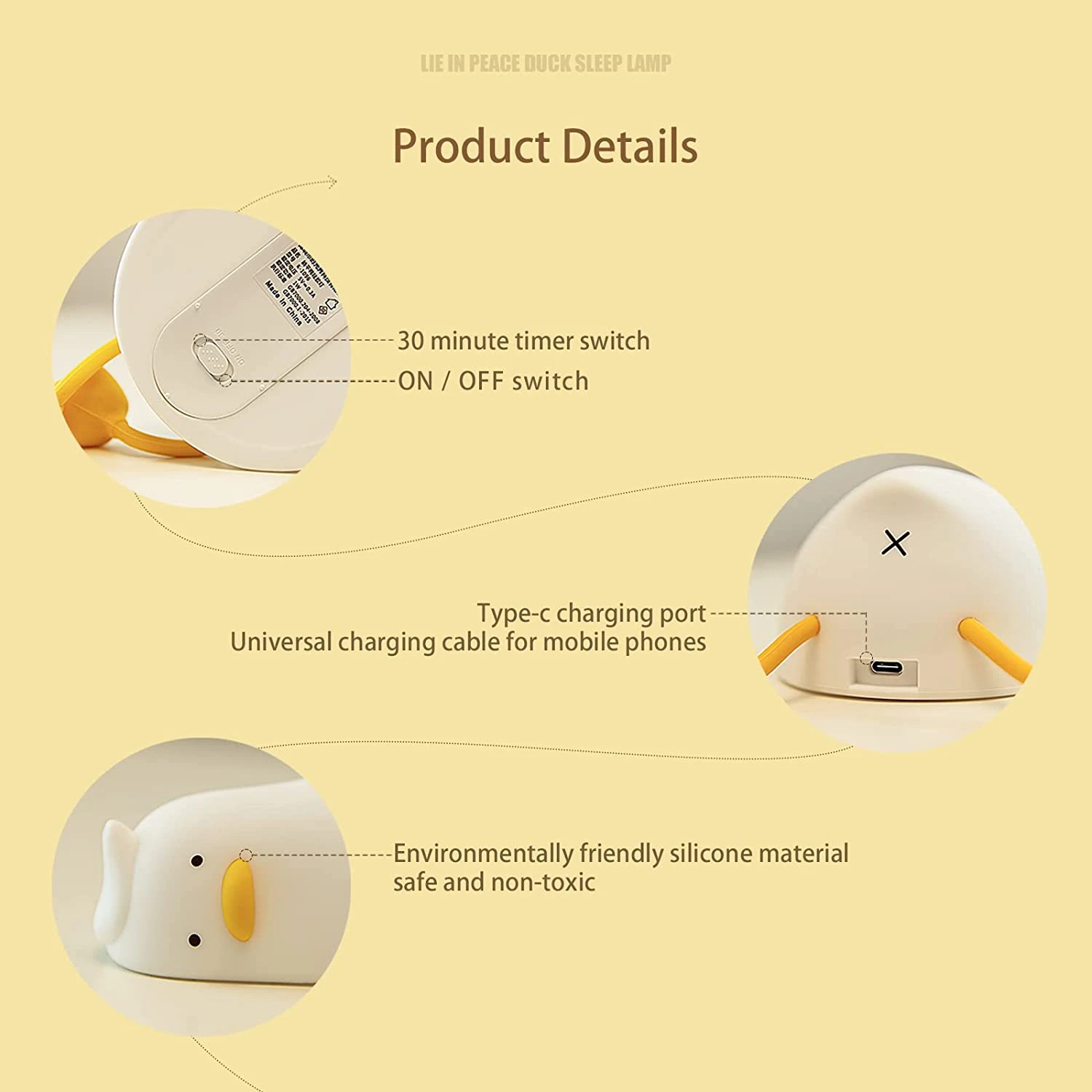 New Lovely Soft Glow Rubber Ducky Night Light - Lovely anatroccolo Design-lampada da notte a LED rilassante-ideale per l'arredamento della camera da letto-R