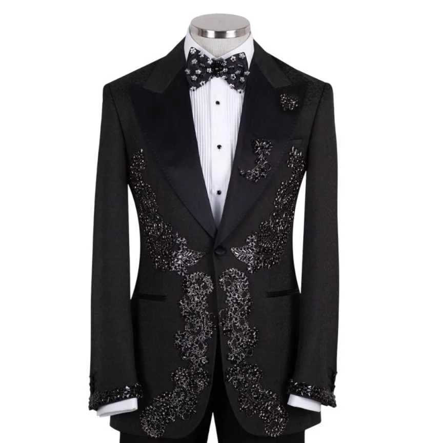 Fashion Men's Suits Blazer 2-Piece Single Breasted Formal Evening Jacket Customized Plus Size Wedding Tuxedo Trajes Para Hombre