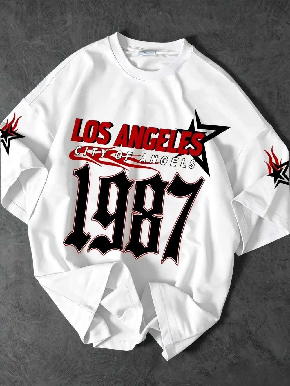 American Style New Men's Summer Retro 1987 Los Angeles Print Comfortable Breathable Round Neck T-Shirt Outdoor Street Top