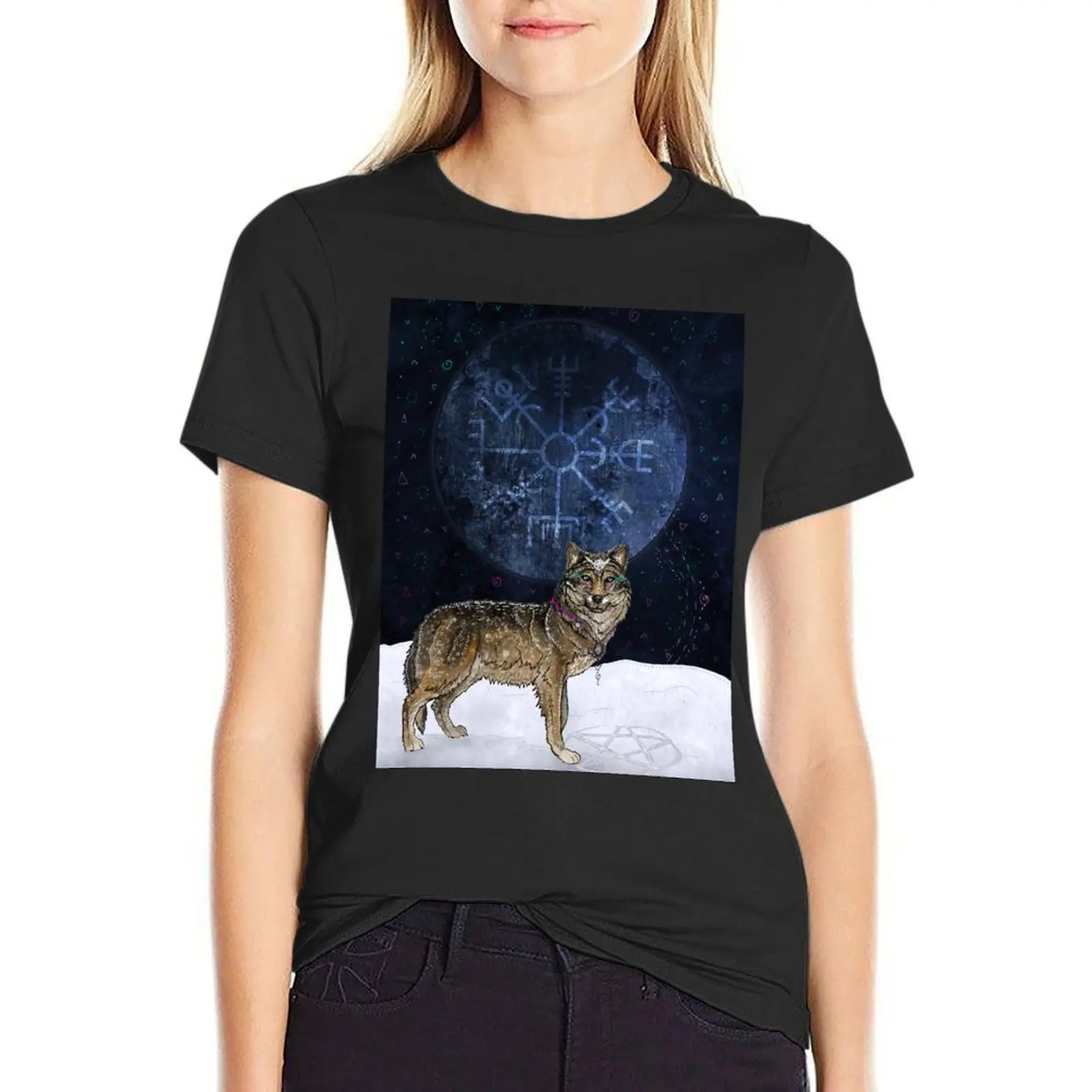 Wolf Moon T-Shirt summer clothes oversized Top Women