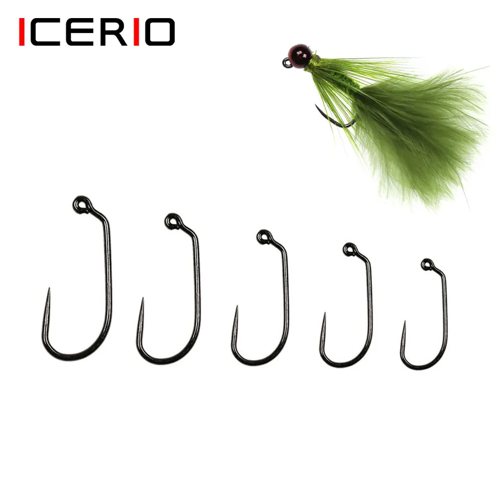 ICERIO 20pcs 10# 12# 14# 16# 18# 60 Degree Angle Barbless Fly Tying Jig Hook For Tying Jig Nymph Fly Wet Fly Trout Fishing Lures