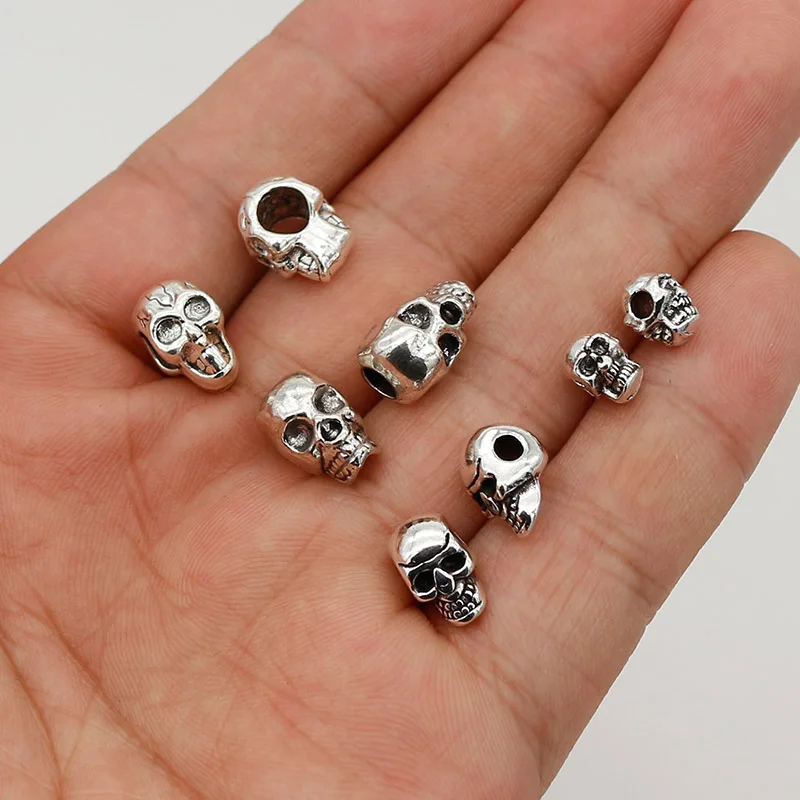 1 Pack Punk Style Metal Loose Skull Beads Bracelets Wig/Beards Decoration Charm Spacers For Women Men DIY Jewelry Accessories