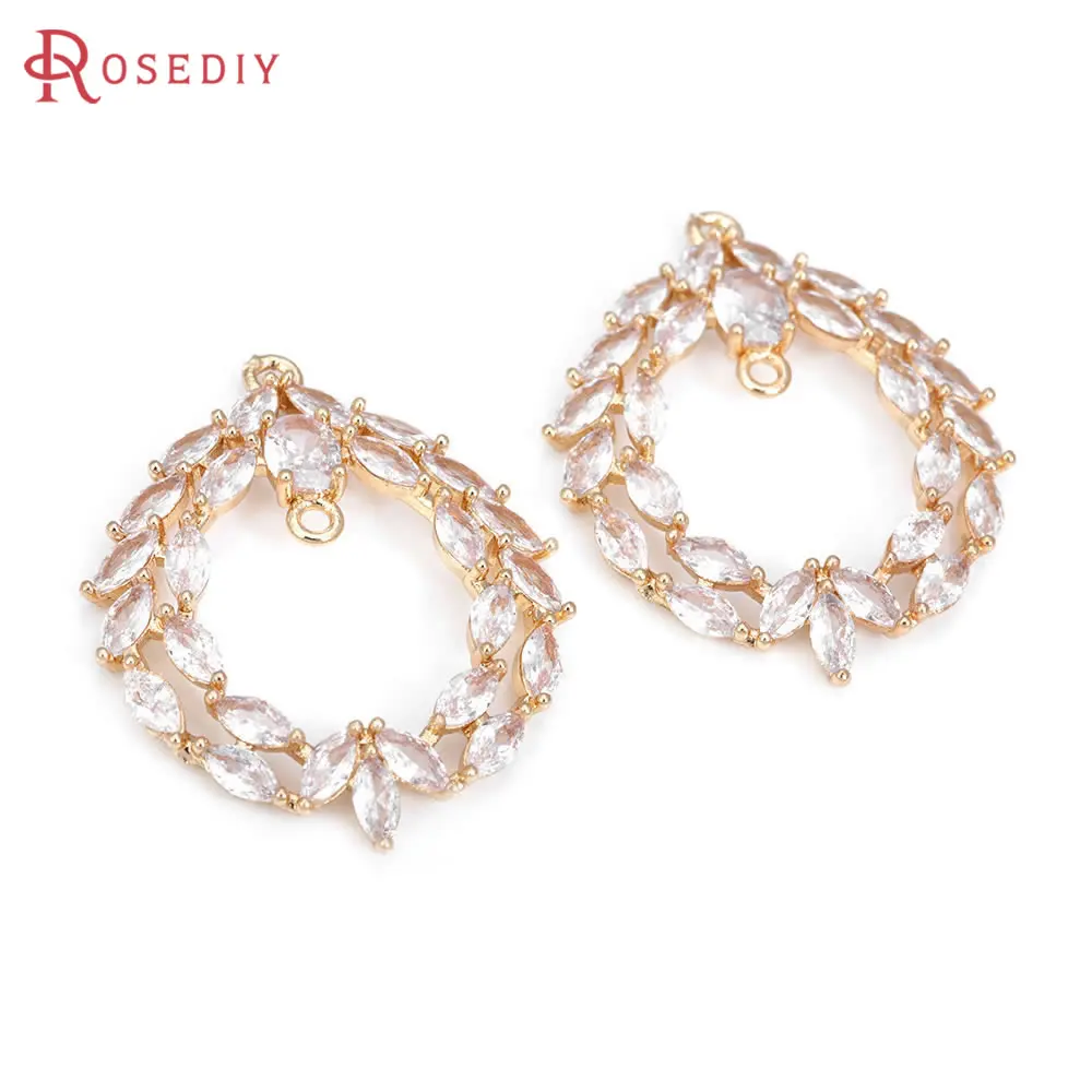 

High Quality 18K Gold Color Brass and Zircon Tree Leaf Round Earring Connect Charms Connector Jewelry Making Diy Findings