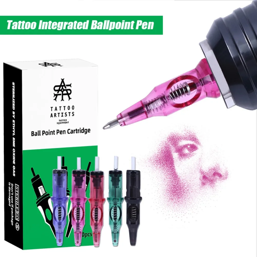 20pcs Tattoo Integrated Ballpoint Pen Disposable 5 Colors Universal Tattoo Drawing Practice Cartridge Needles for Rotary Machine