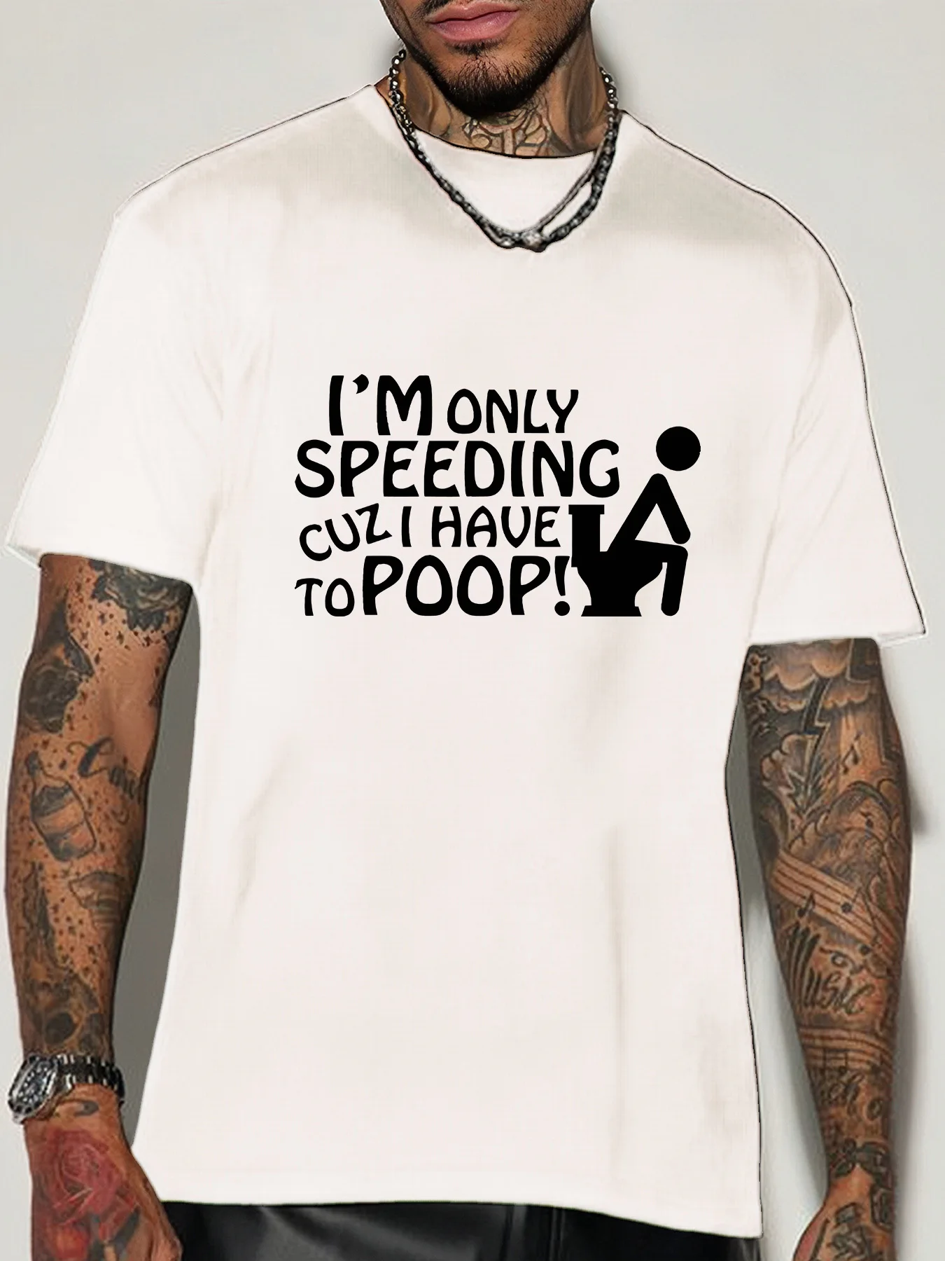 Men Short Sleeve Crew Neck T Shirt Funny Speeding Poop Quote Toilet Silhouette Graphic Humor Theme Casual Cotton Streetwear Tee