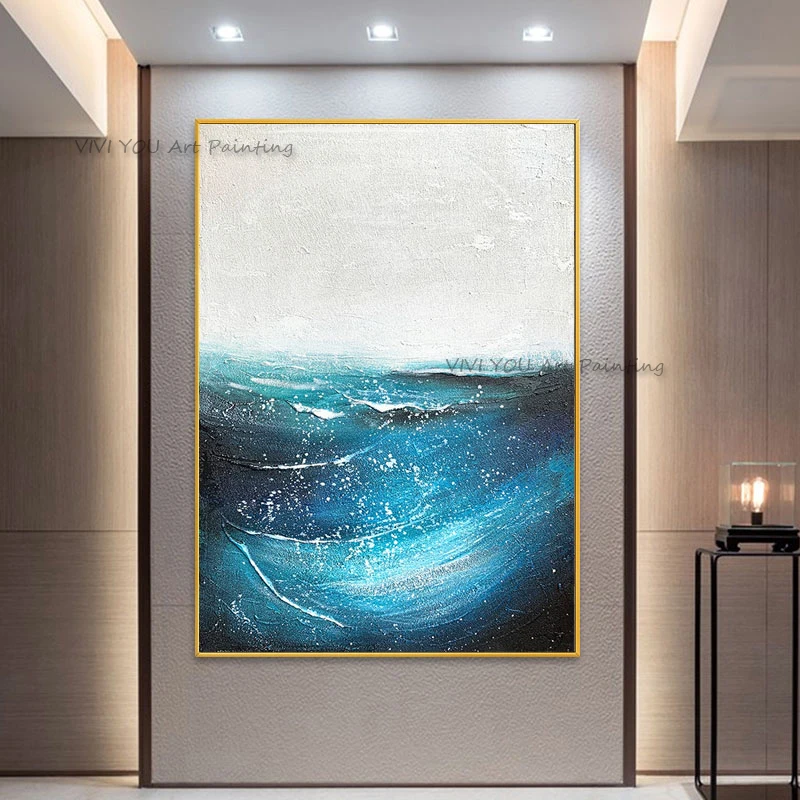 100% Handpainted Wall Art Sea Wave Abstract Landscape Oil painting For Living Room Bedroom Home Decor One Piece