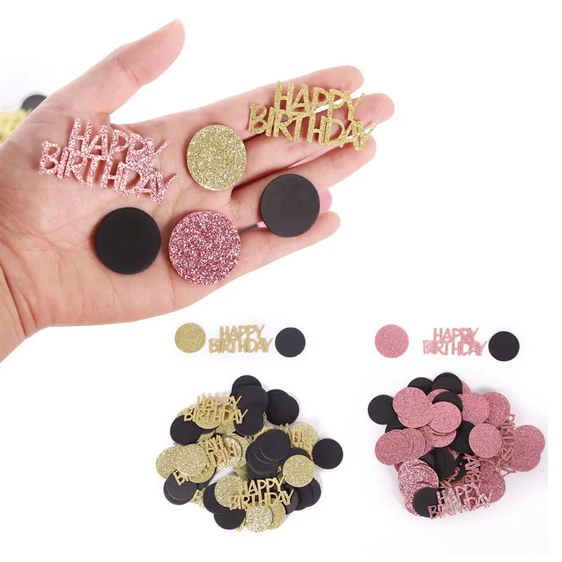 100pcs/lot Happy Birthday Confetti Decorations Rose Gold Black Glitter Confetti First Birthday Girl Boy Party Decoration