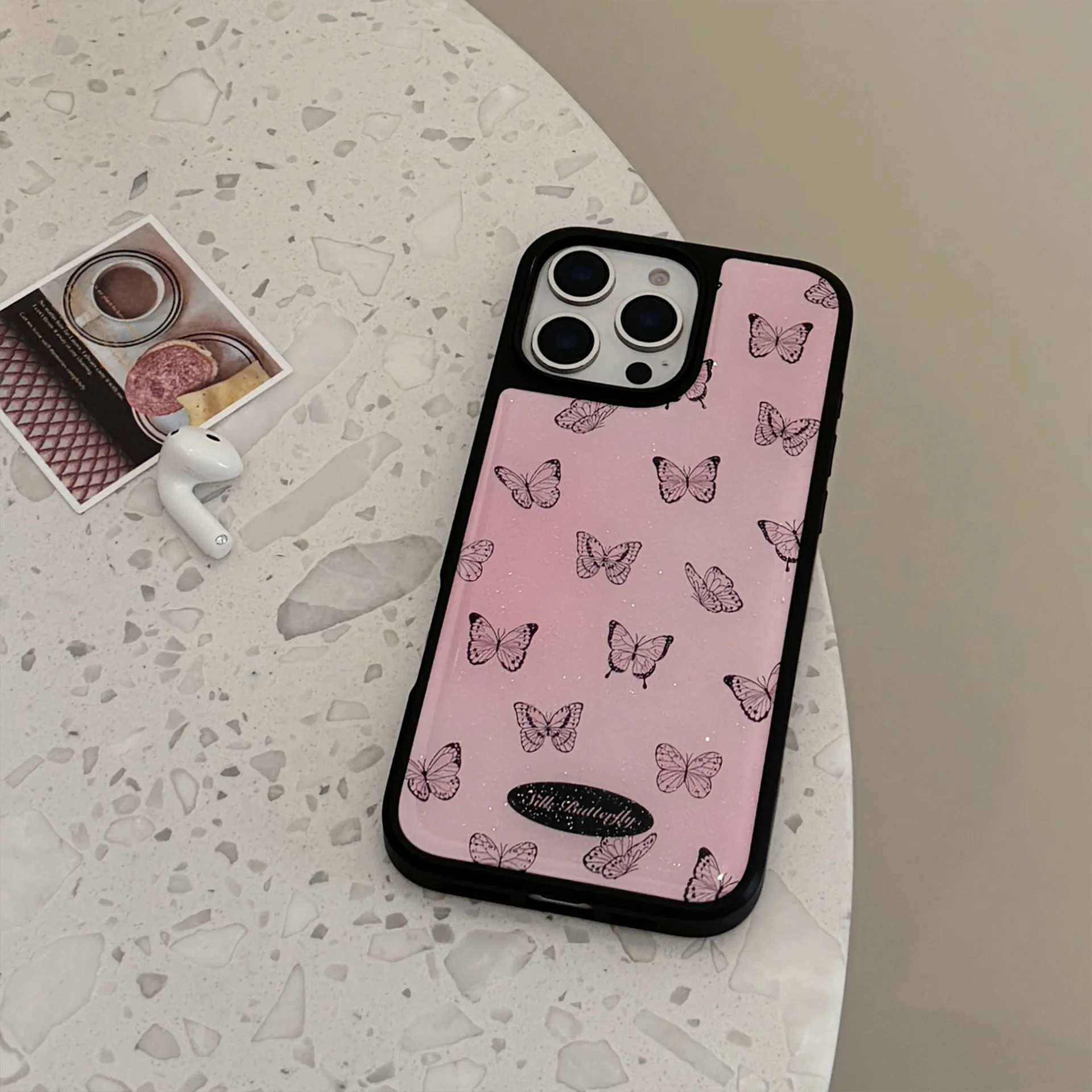 Korean Glitter Black Butterfly Pattern Drop Glue Phone Case for iPhone 17 Air 15 13 11 12 14 16 Pro Max Shockproof Hard Cover view 6