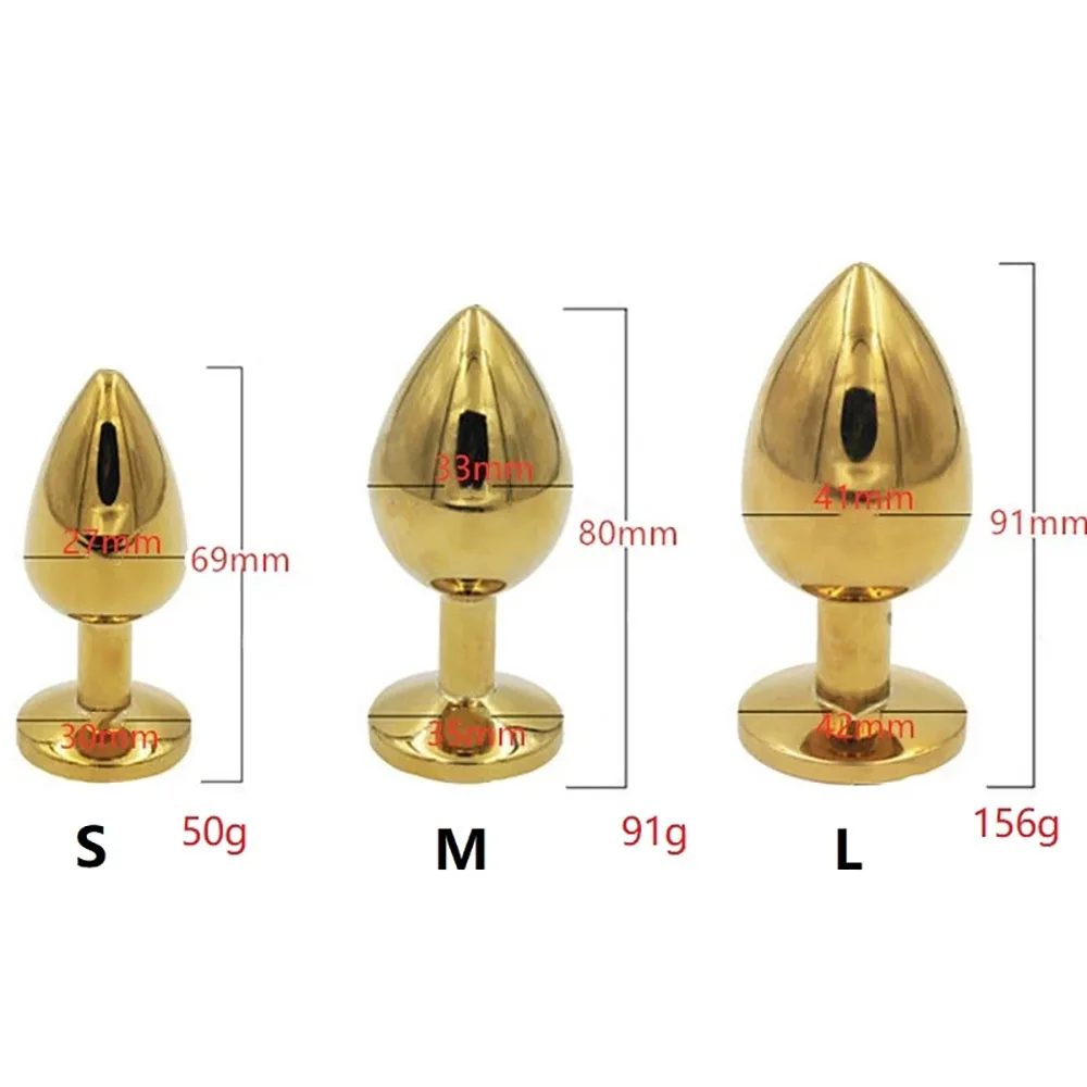 Gold Metal Butt Plugs para Casais, Plug Butt Redondo, Jóias Coloridas de Diamante, Brinquedo Adulto do Sexo, Conjunto 3Pcs