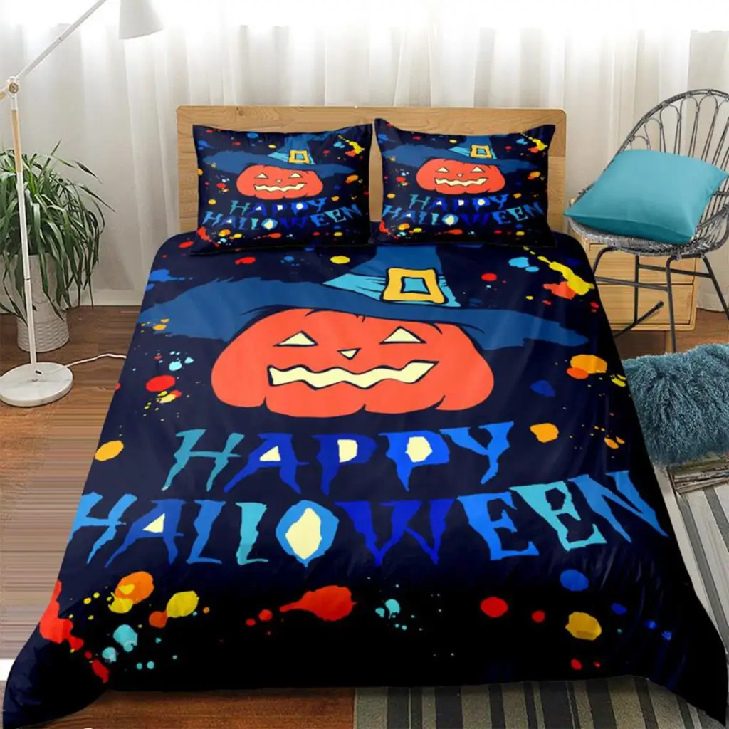 

Pumpkin Halloween Bedding Set Cartoon Duvet Cover Set Watercolor Print Bedspread For Boys Bed Set 3-piece