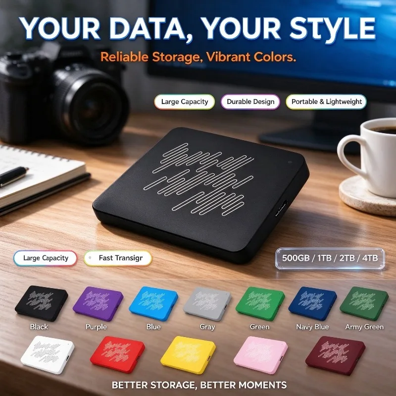 A3 Series New Portable USB3.0 SSD 1TB 500GB External Hard Drive, 4TB 2TB Black Solid State Disk for Office & Gaming Console