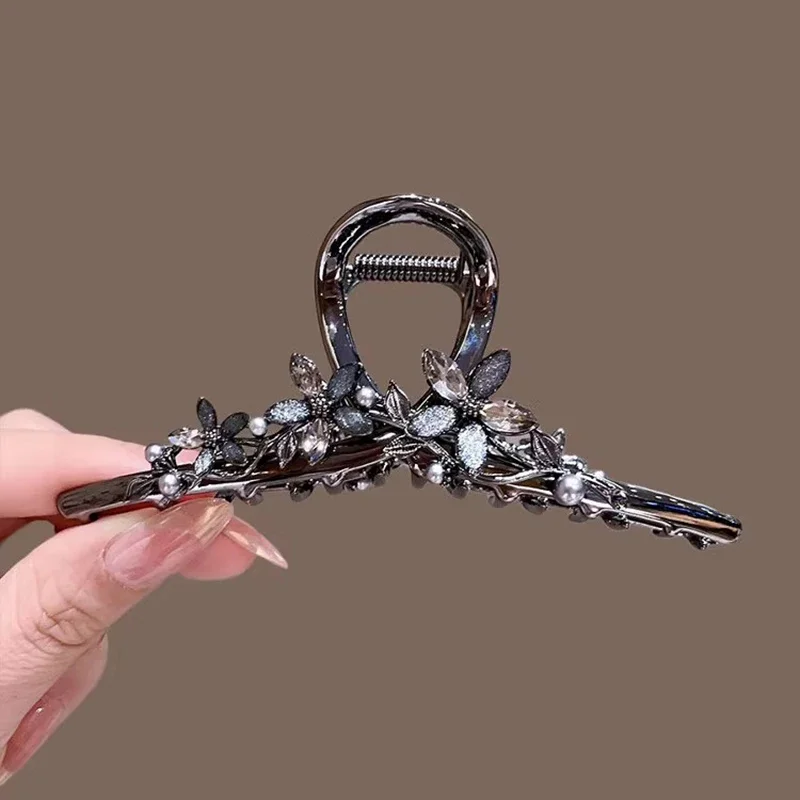 

High-end Pearls Crystal Flower Hair Clip Women's Back of Head Alloy Hair Grip Large Size Korean Style Fashion Hair Accessories