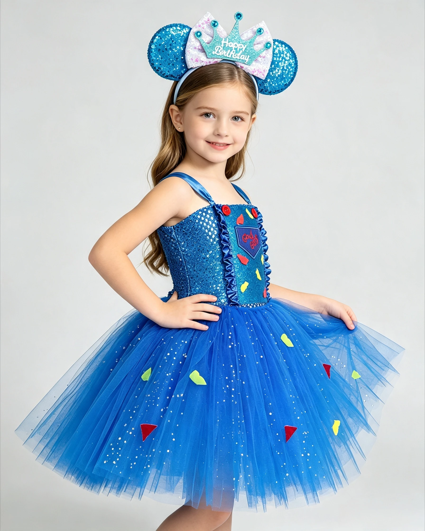 Halloween New Glittery Blue Spooky Doll Tutu Dress Girls Mesh Skirt Outfit Kids Set Night Gathering Fancy Birthday Party Wear