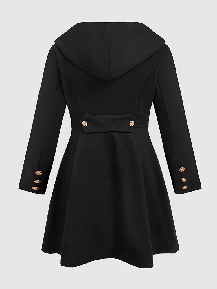 حجم كبير معطف الصوف الصلبة الأنيق ملابس خارجية الخريف الشتاء لونين الذهب الدافئ مزدوجة الصدر الملابس النسائية ضئيلة ألف خط تنحنح