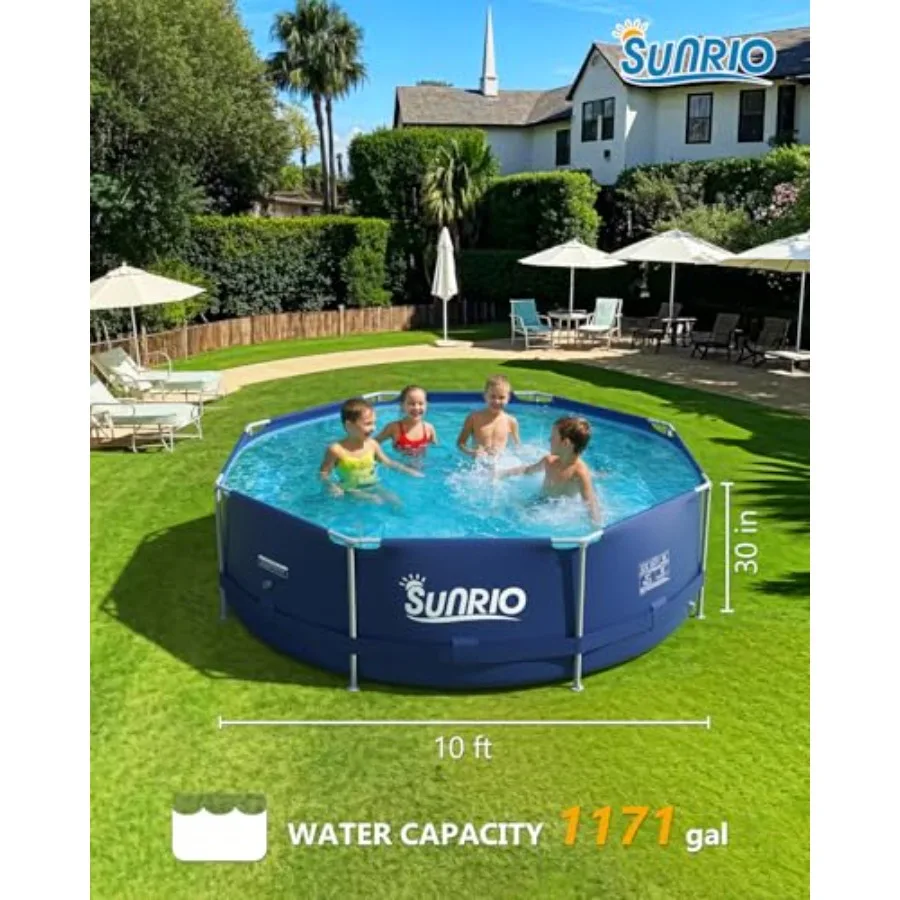 10'30 라운드형 지상 수영장 (성인용) 금속 프레임 가족용 수영장 (530 GPH 필터 펌프, 수영장 커버 및 바닥 매트 포함)