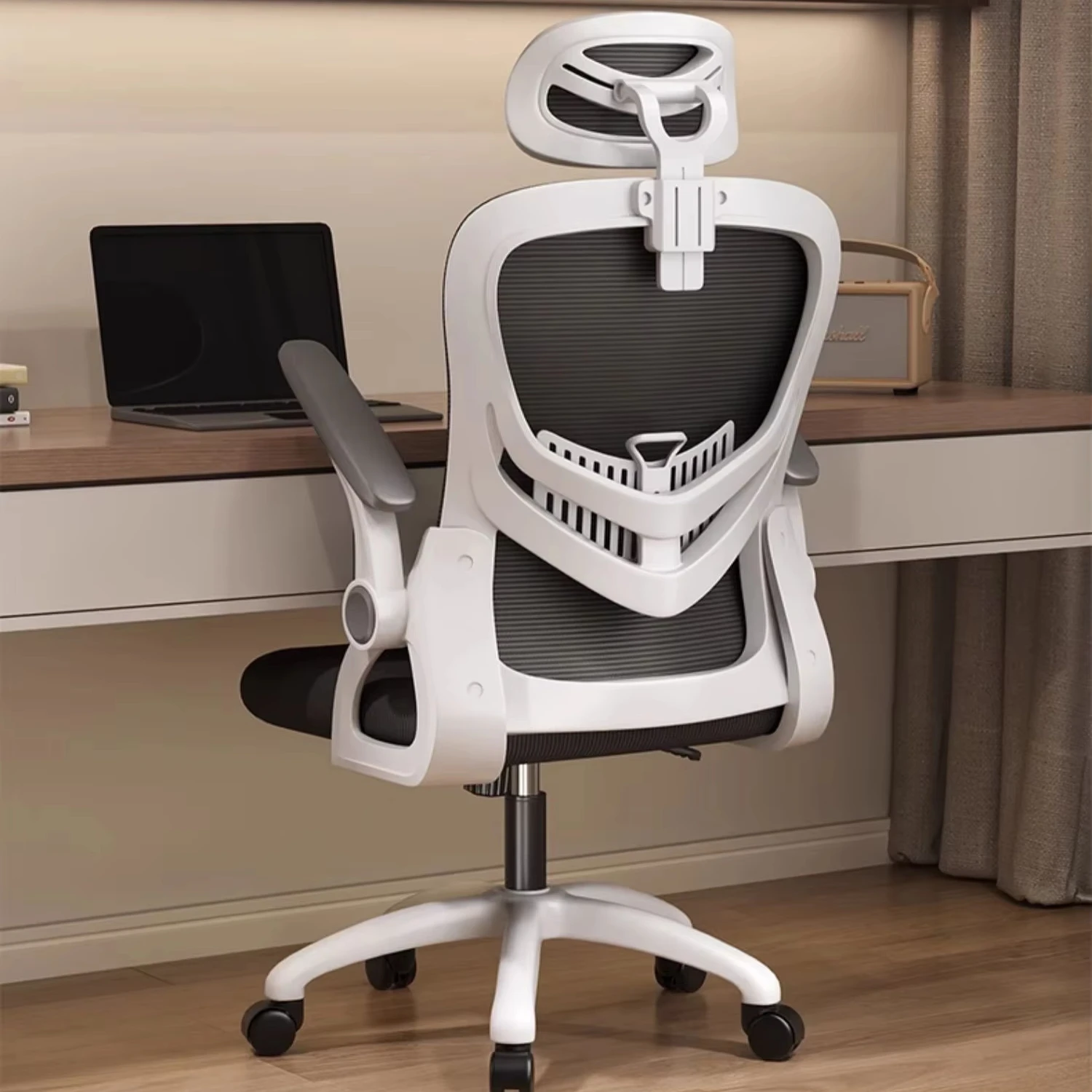 # Cadeira de Escritório Ergonômica Moderna para Casa, Cadeira Executiva Giratória com Apoio de Cabeça Ajustável, BIFMA, Tecido, Malha, Plástico, Metal
