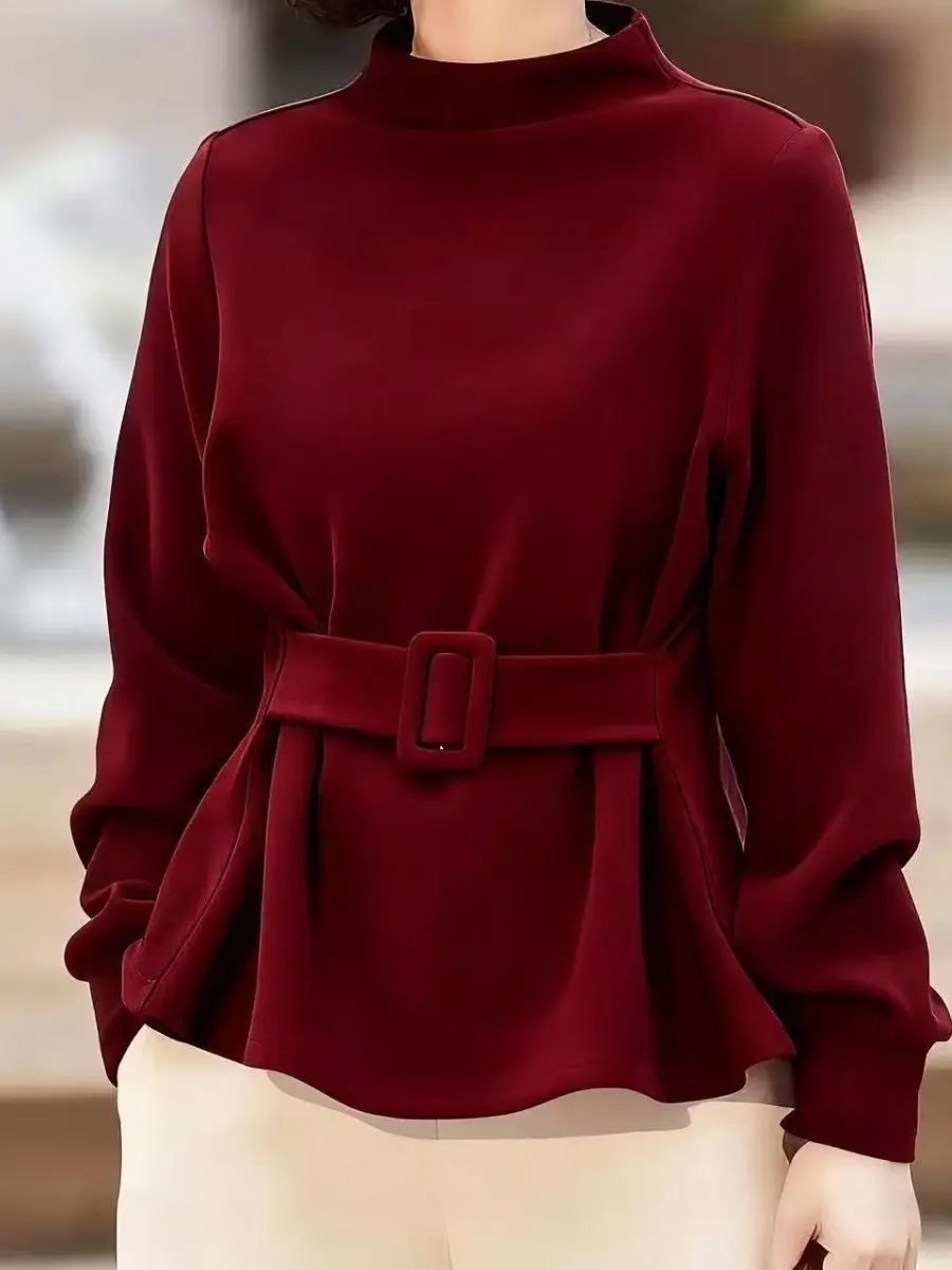 Koreaanse Sle High Ne Long Sve afslanktop Dames Faionable Veelzijdig riemontwerp Casual woon-werkverkeer Winter Nieuwe collectie