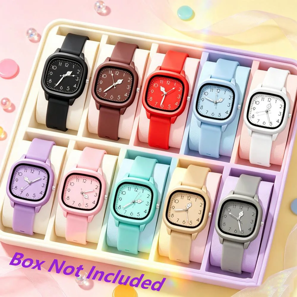 10 Pc Latest Dopaamine Colored Quartz Watch Set with Silicone Strap Various Styles Available