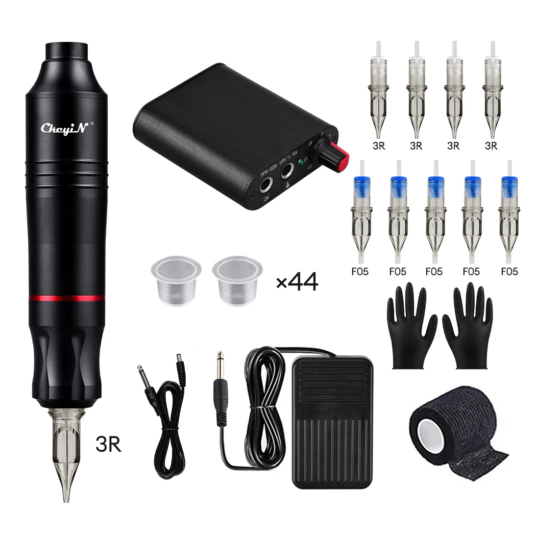 Tattoo Kit Complete Set Wireless Rotary Tattoo Machine Pen Kit DC Interface with Cartridge Needles Permanent Makeup Tattoo Set