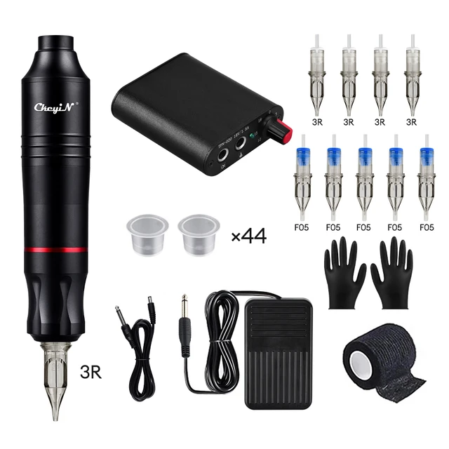 Tattoo Kit Complete Set Wireless Rotary Tattoo Machine Pen Kit DC Interface  with Cartridge Needles Permanent Makeup Tattoo Set