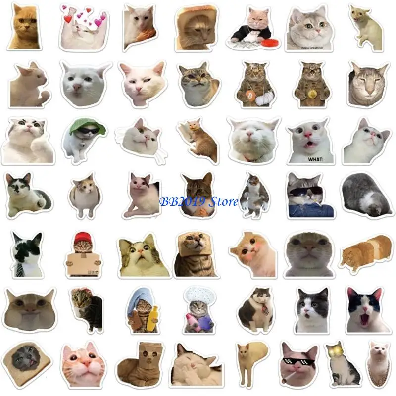 Q0KB 50pcs niedliche Katzen Animalaufkleber packen farbenfrohe wasserdichte Aufkleber für Skateboards und Laptop für Teenager