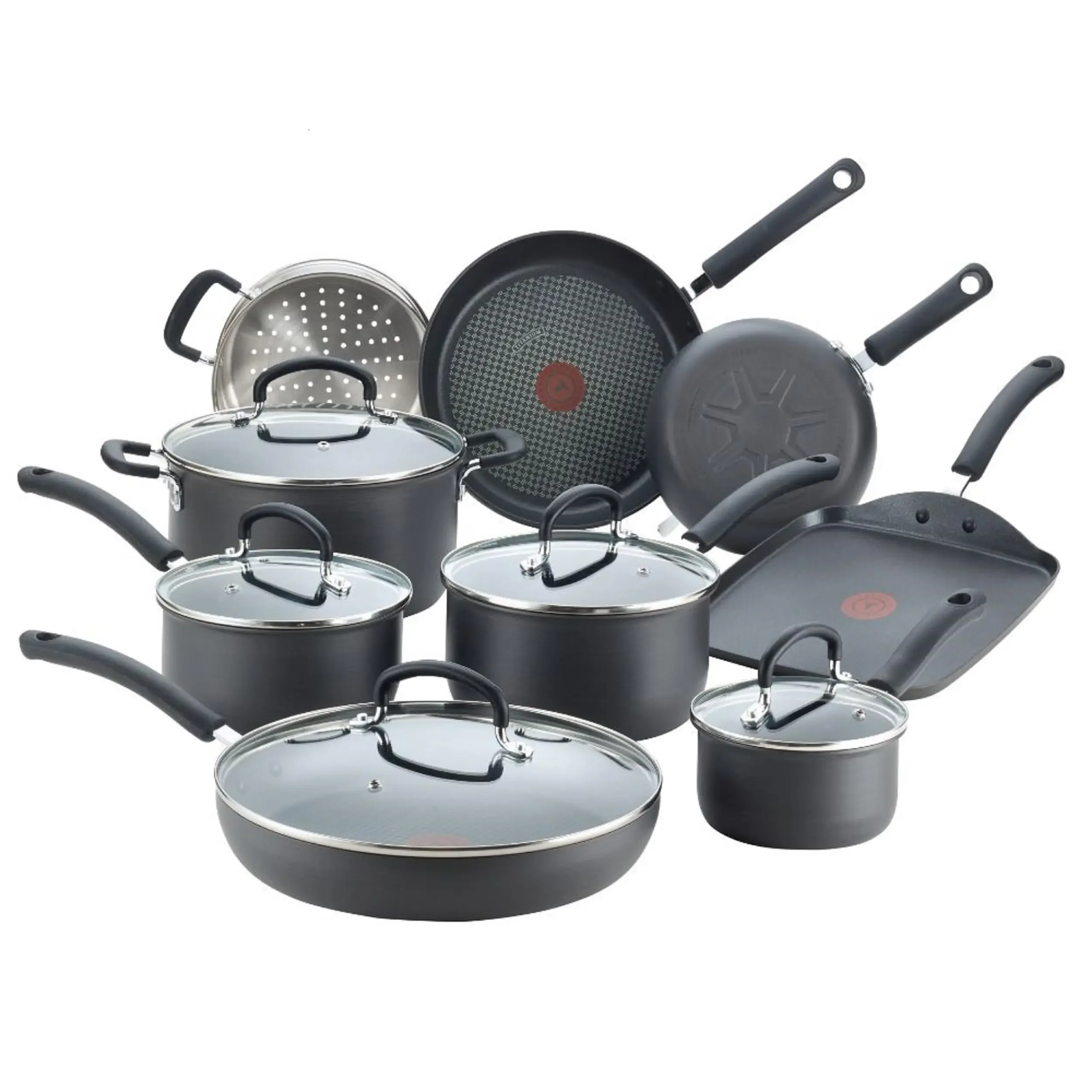 

T-fal-hard Anodized Nonstick Cookware Set, Oven 400f, Lid Safe 350f Pots And Pans, Dishwasher Safe Black, 17 Pcs