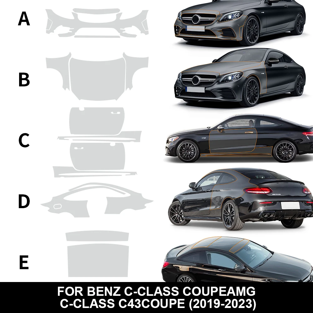 

Pre Cut Protection Film for Mercedes BENZ C-CLASS C205 AMG C43 COUPE 2019-2023 Car Anti-Scratch Sticker TPU PPF Transparent