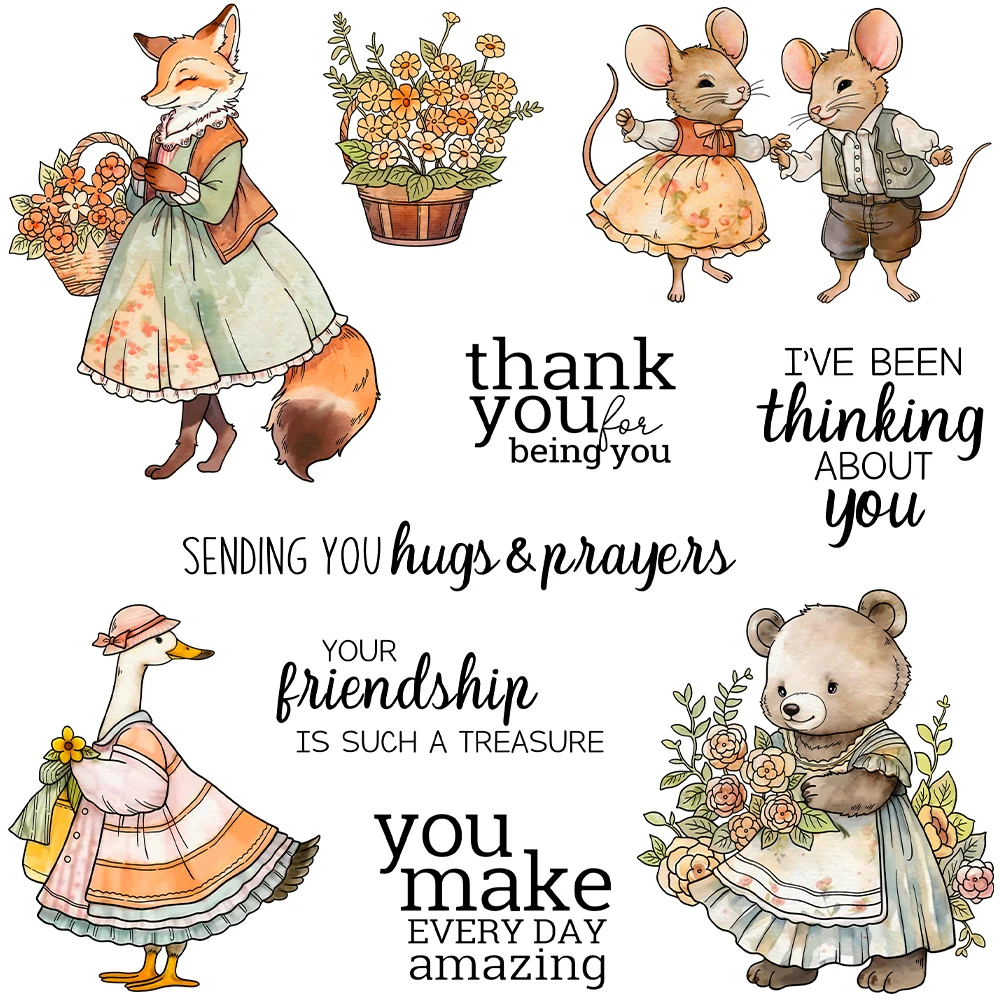

Mangocraft Cartoon Animals And Flowers Cutting Dies Clear Stamp DIY Scrapbooking Metal Dies Silicone Stamp Cards Albums Decor