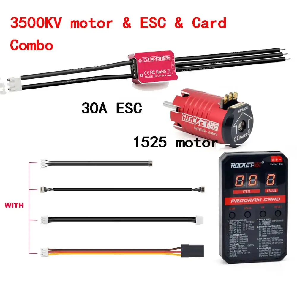 ROCKET-RC Kiwami 30a Esc Mini1525 3500/4500/5500/6800kv Motor Sensorloze Borstelloze Combinatie Voor 1/28 1/27 Schaal Rc Auto 'S Muggenwagens