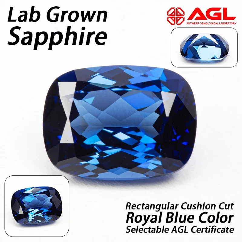 

Lab Grown Sapphire Rectangle Cushion Cut Royal Blue Color DIY Ring Necklace Earrings Main Materials Selectable AGL Certificate