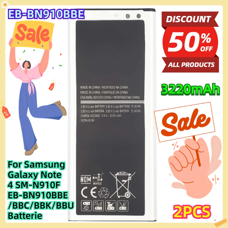

For Samsung Galaxy Note 4 SM-N910F EB-BN910BBE/BBC/BBK/BBU 3220Mah Batterie 2pcs