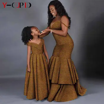여아용 아프리카 프린트 긴 드레스, Dashiki 어머니 복장, 어울리는 딸 베스티도 가족 옷, Bazin Riche 24F5001