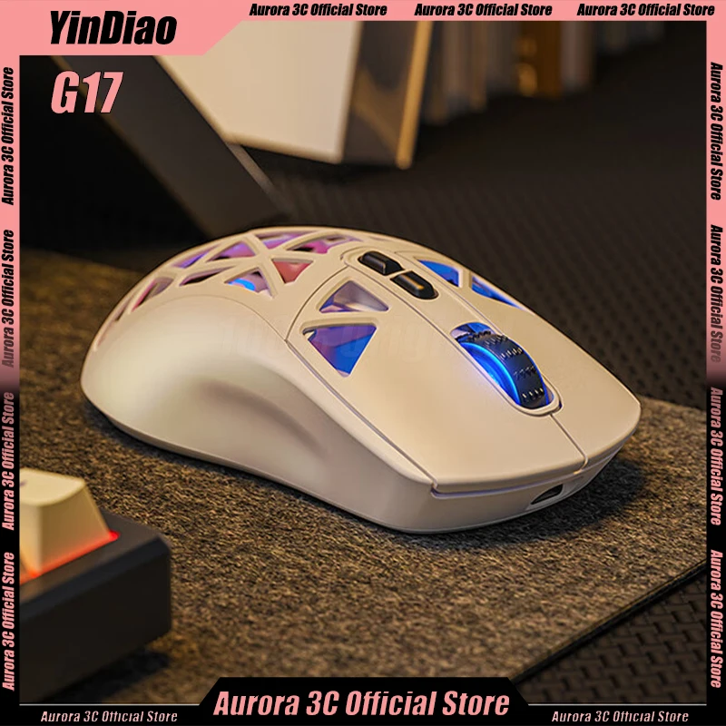 Yindiao G17 Mouse Bluetooth Wireless Mouse 3mode Gaming Mouse Paw3325 10000dpi Light Weight Game Mouse Rgb Backlit Custom Gift