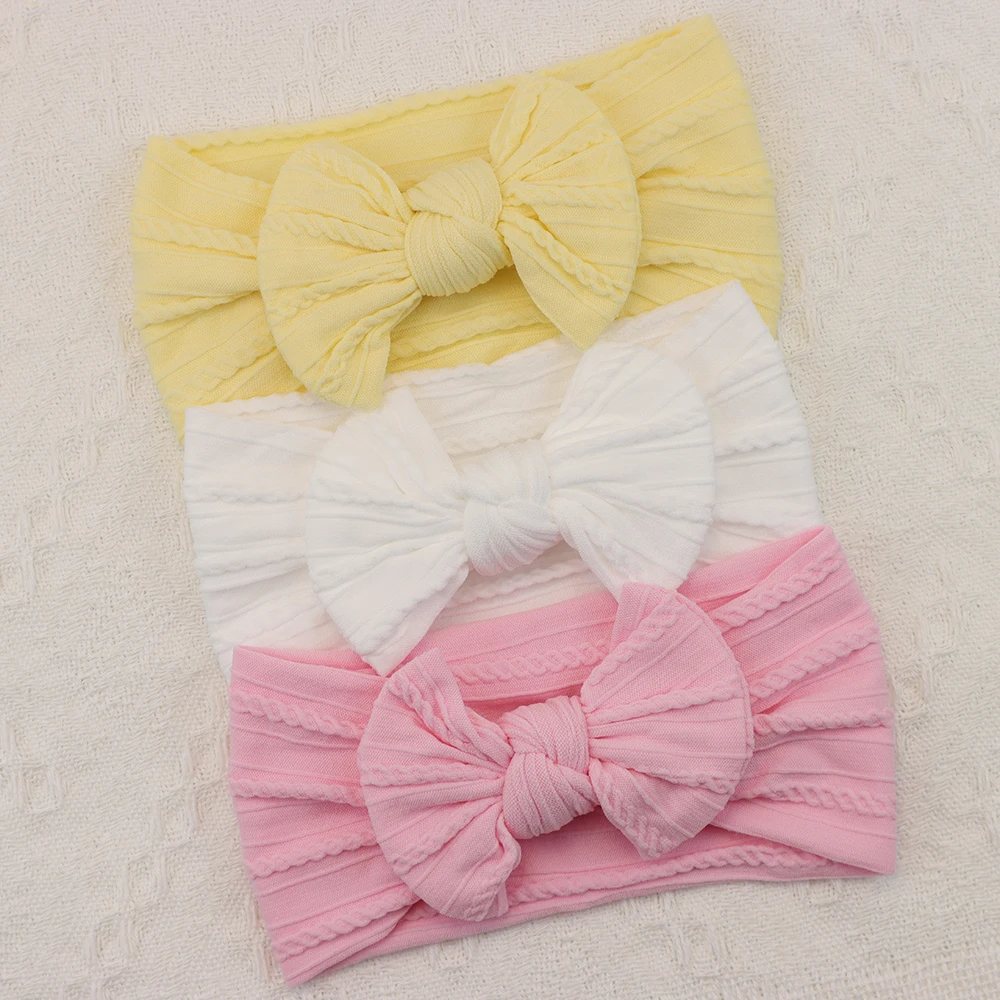 3Pcs Knit Bows Baby Headbands Lot Newborn Baby Girl Headband Set Elastic Nylon Children Turban Kids infant Baby Hair Accessories image 4