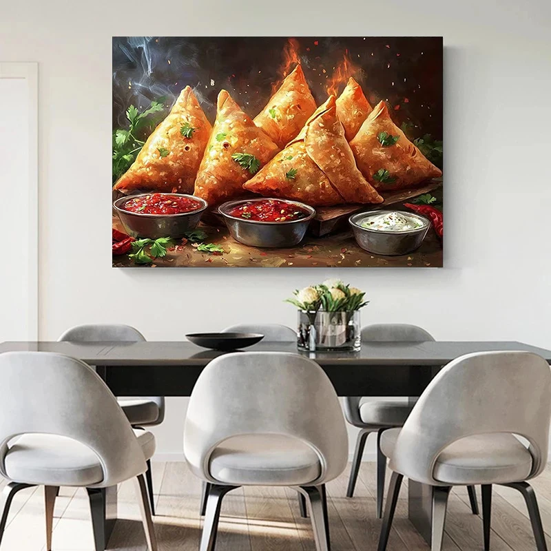 Indian Curry Puffs Roasted Over A Fire Poster Prints Kitchen Canvas Painting Wall Art Picture for LivingRoom Home Decor Cuadros