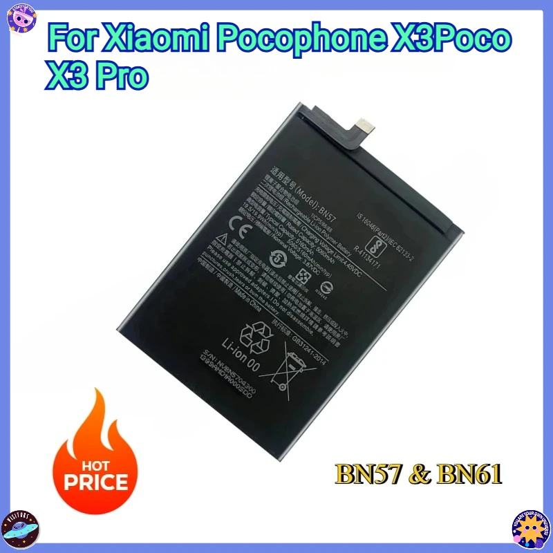 

New Phone Battery For Xiaomi Pocophone X3 Poco X3 Pro Replacement Batteries BN57 BN61