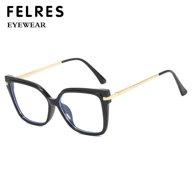 Stylish Optics Negative Diopter Myopia Glasses Women Leopard Oversized Square Eyeglasses Metal Anti Blue Light Computer Glasses