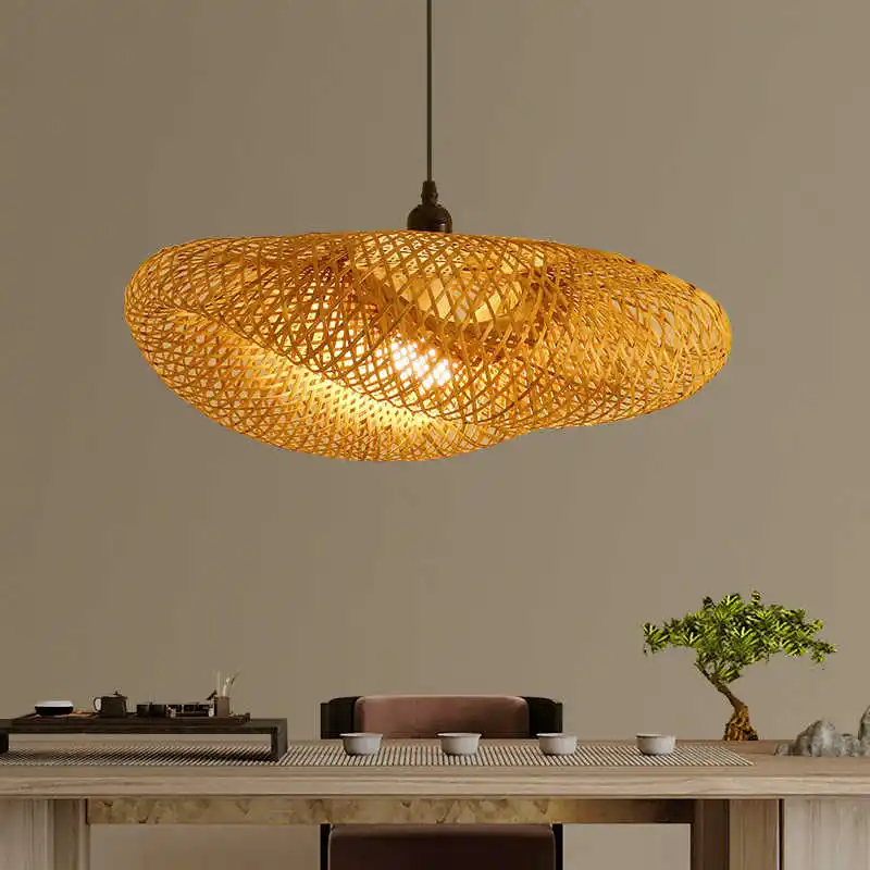 

Handmade Vintage Bamboo Weaving LED Pendant Light Rattan Woven Chandelier for Living Room Kitchen and Home Decor Hanging Lamp