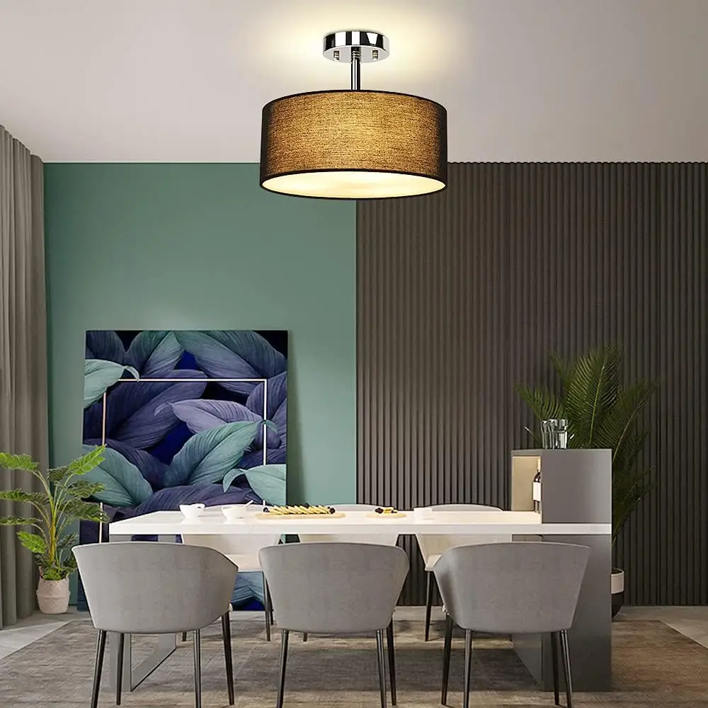 Depuley Ceiling Light, Grey/Black, E27 Ceiling Light, 3-Light Modern Fabric Ceiling Light