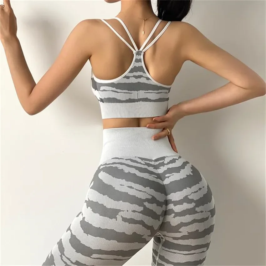 QK 1/2 pièces tigre gymnastique butin Yoga ensemble Scrunch Squat preuve Leggings pantalons de Yoga soutien-gorge de sport tenues d'entraînement Fitness combinaisons actives