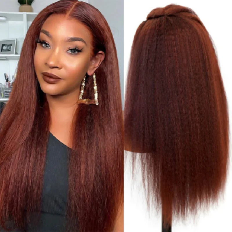 

Reddish Brown Wig Kinky Straight Human Hair Wigs Curly Front 13x6 Hd Lace Frontal Wig Vietnamese Glueless Colored Wigs On Sale